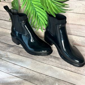 A New Day Black Faux Patent Leather Rain Boot Size 8 Women’s